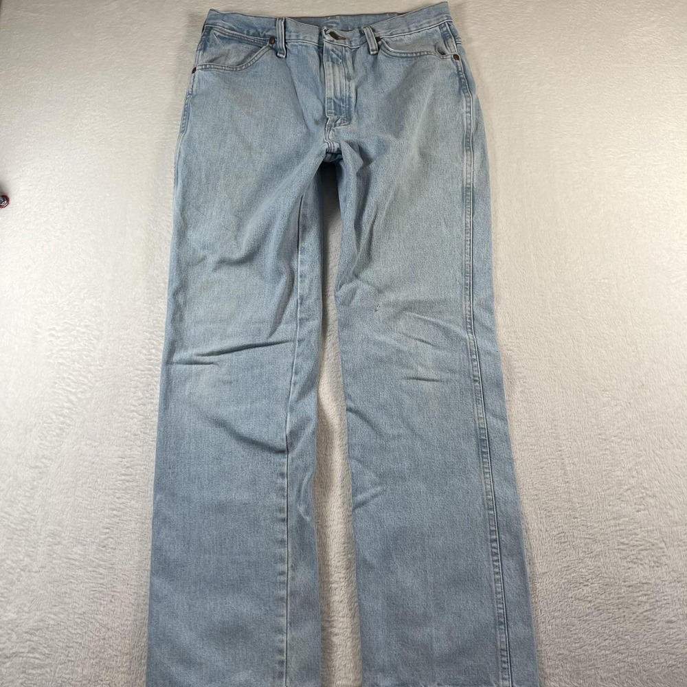 Wrangler 936GBH Jeans Mens 34x32 Blue Light Wash Slim Straight Denim Pants